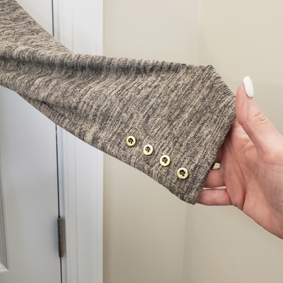 Rafaella weekend, Tan black, cowlneck drawstring, sharkbite hem knit tunic, SZXL - Picture 5 of 14